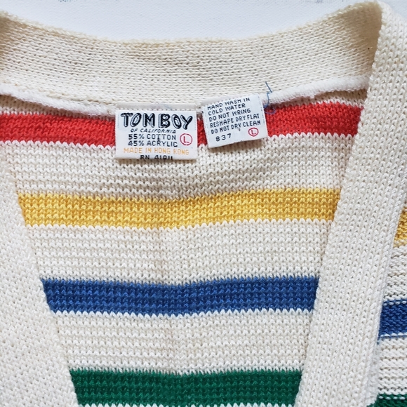Vintage 1970s Tomboy Of California Multicolor Striped Knit Sweater Waist Tie - Picture 3 of 7